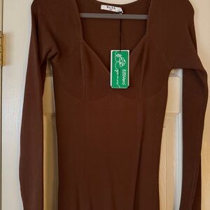 NA-KD Brown Ribbed Dress